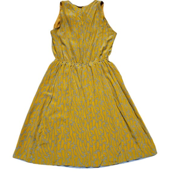 Anthropologie Girls from Savoy Women Size 2 Yellow Gray Silk Retro MOD Dress - Picture 2 of 8